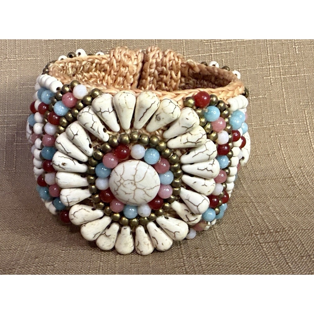Boho Beaded Cowrie Shells Cuff Bracelet